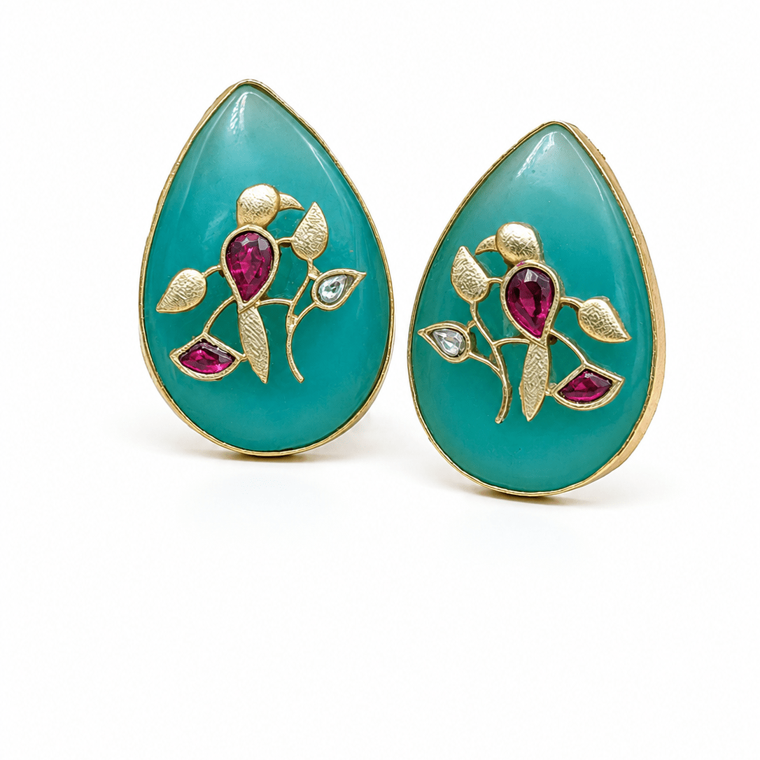 Turquoise Teardrop Statement Earrings - Suramya Designs