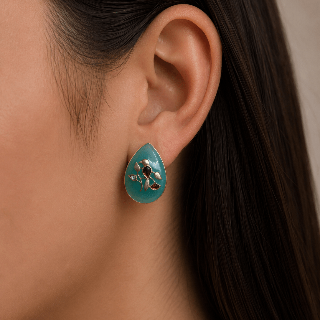 Turquoise Teardrop Statement Earrings - Suramya Designs
