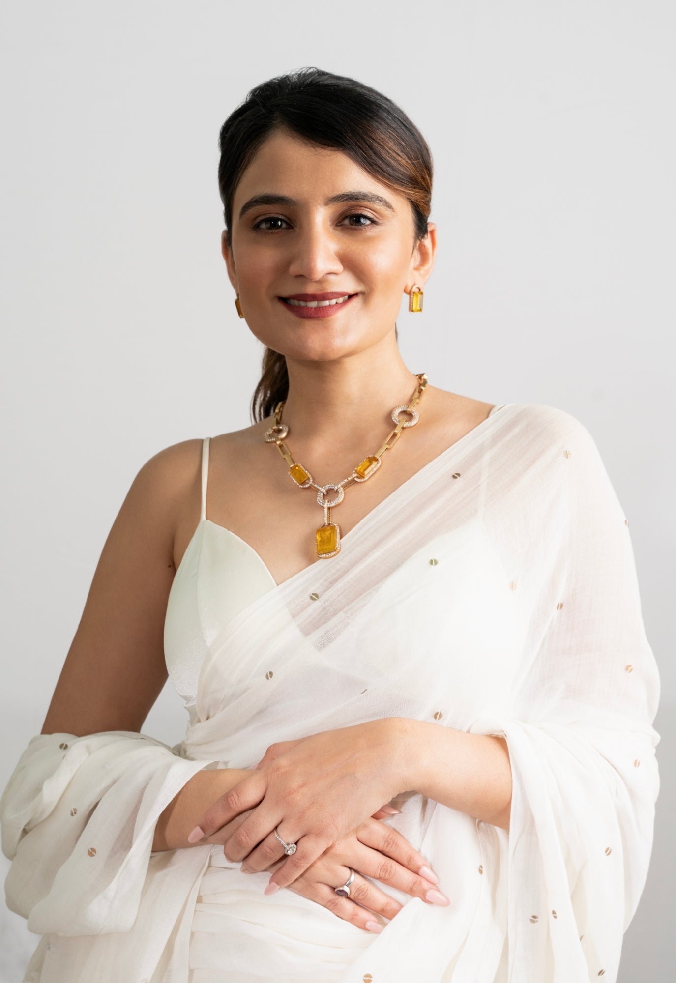 Zehra 22K Gold-Plated Citrine Link Necklace Set - Suramya